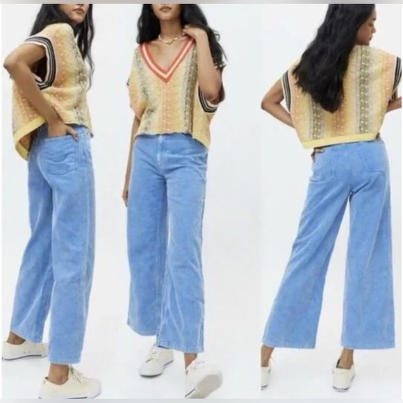 URBAN OUTFITTERS BDG High & Wide Corduroy Pants in Cobalt Blue Size 29 - Picture 1 of 12